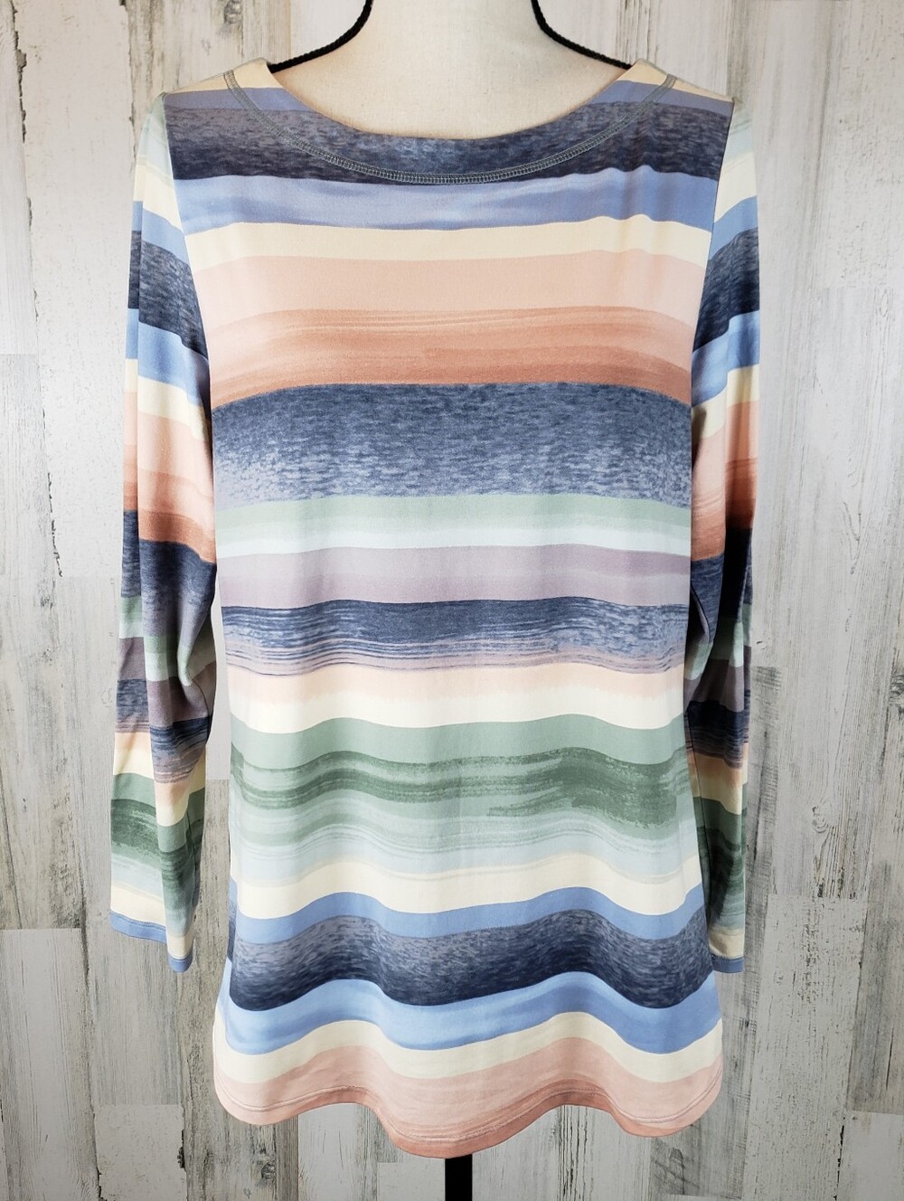 Striped Long-Sleeve Women's Top in Pastel Multicolor Size Medium